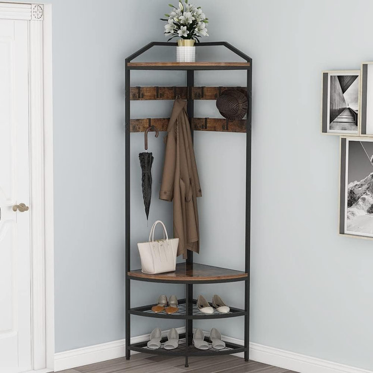 Corner coat rack deals and shoe storage